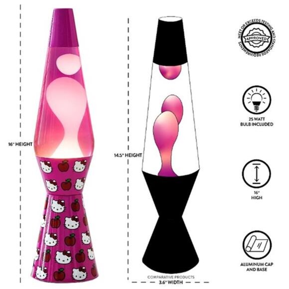 Hello Kitty 16" Lava Motion Volcano Lamp, Pink Wax in Pink Liquid - Picture 4 of 7
